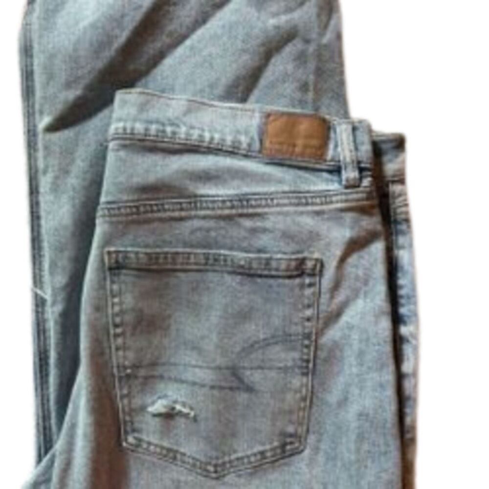 American Eagle Wide Leg Ripped Jeans Size 14 Short Y2K Distressed Denim